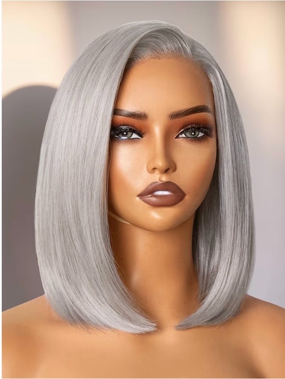 Chic Silver Straight Bob Lace Front Wig - Smooth Mid-Length Style